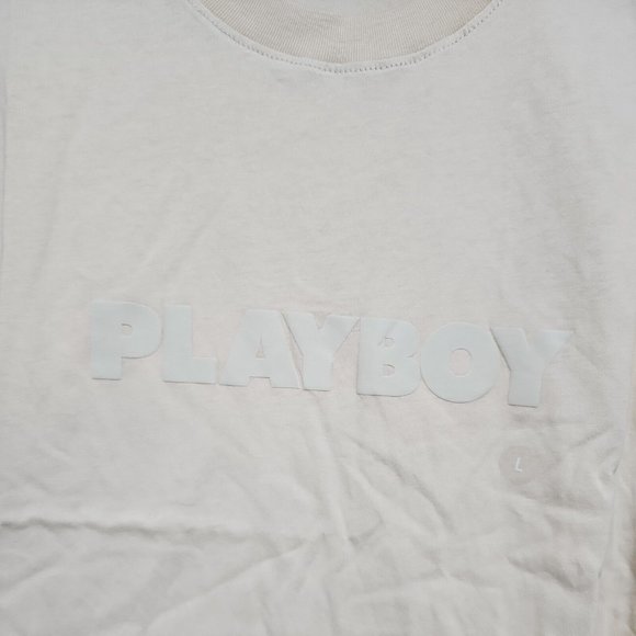 NEW Playboy Pacsun Puff Logo Tee Shirt Men's Size Large Ivory short sleeve NWT - Picture 9 of 11